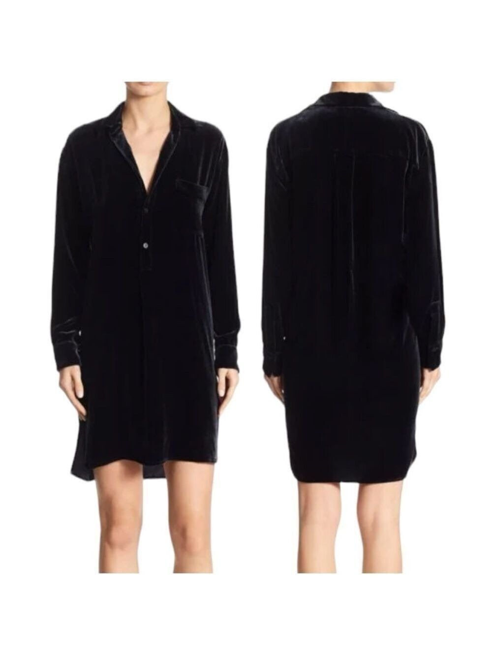 VINCE Womens Dark-Blue Velvet Button-Down Collar Long-Sleeve Shirt Dress S